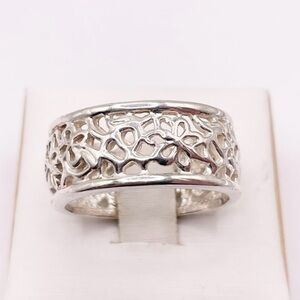Size 9.5 butterfly, flowers filigree 925 Sterling Silver Band ring